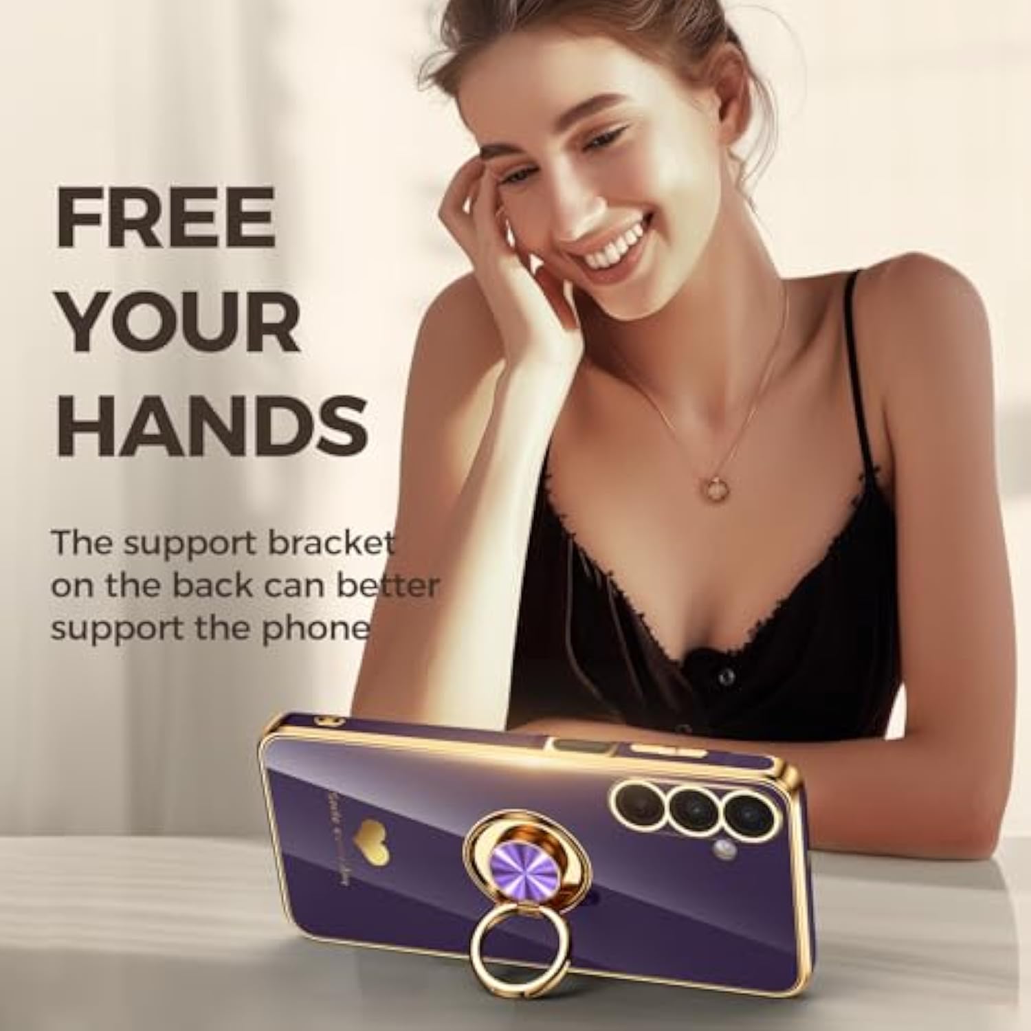 Galaxy A16 5G Case with Screen Protector and Rotating Ring Holder Purple