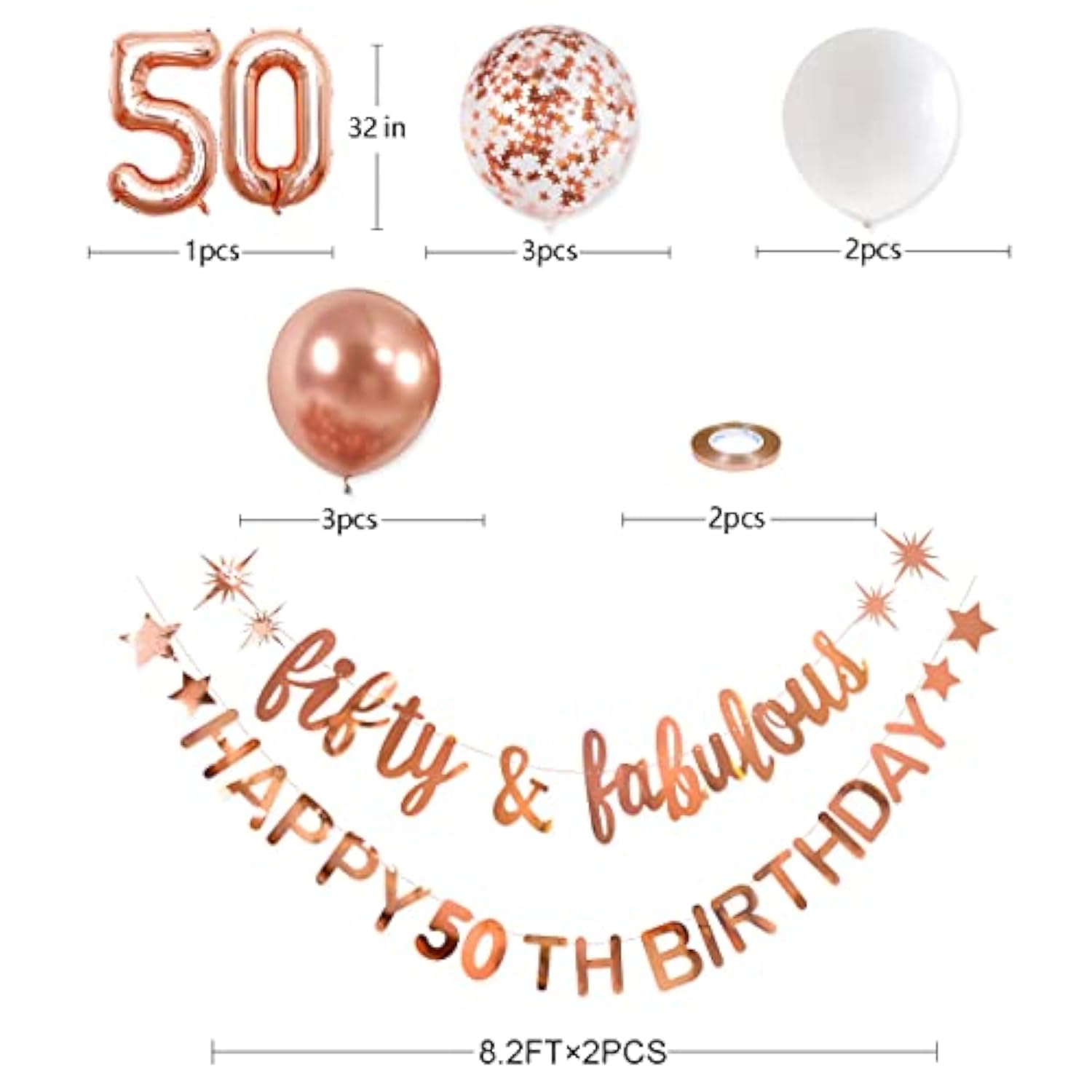 Rose Gold Fifty & Fabulous Happy 50Th Birthday Banner Garland Foil Balloon 50 For Womens 50Th Birthday Decorations Hanging 50 And Fabulous Cheers To 50 Years Old Birthday Party Supplies Backdrop