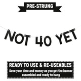 Not 40 Yet Banner – Funny Black Glitter 39th Birthday Party Decoration Sign