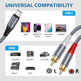 Usb C To Rca Audio Cable, 4Ft Usb Type C To 2 Rca Male Y Splitter Audio Stereo