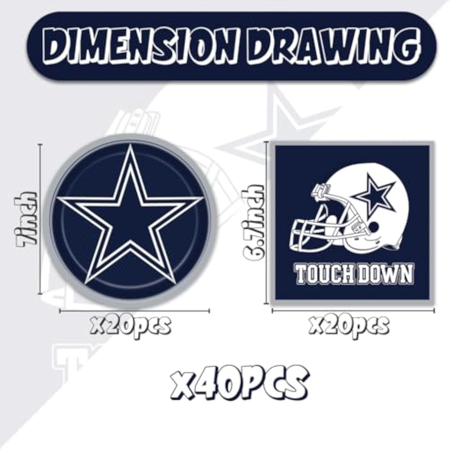 40Pcs Football Party Decorations Baby Shower Plates And Napkin Sets For Cowboy Party Supplies Navy Blue Football Birthday Party Decorations
