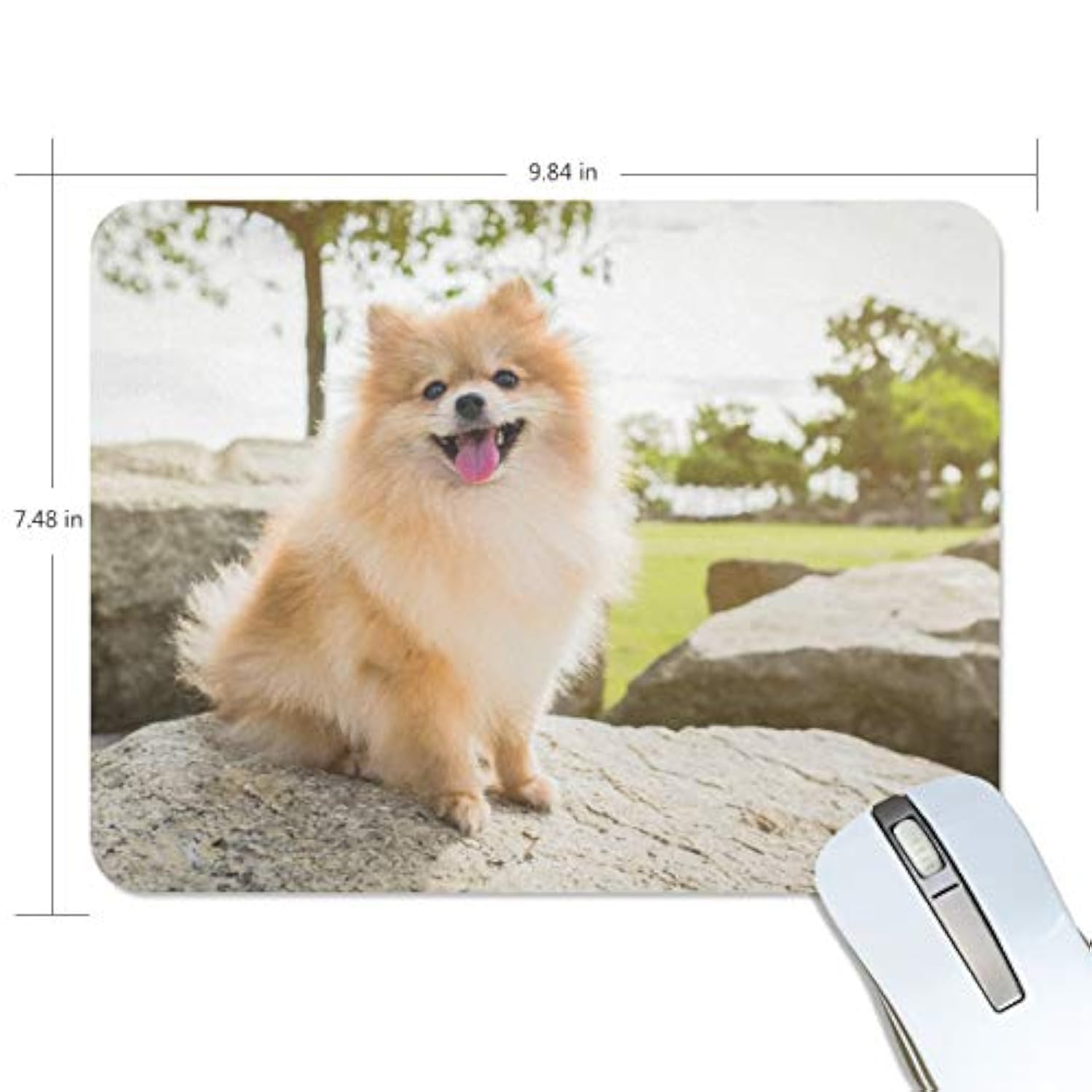 Dog Pomeranian Spitz Smiling Mouse Pad Smooth Surface Gaming Pad Thick Non-Slip Rubber Base Colorful Cute Design Art Artist Painting Unique Novelty Gift For School Office Game