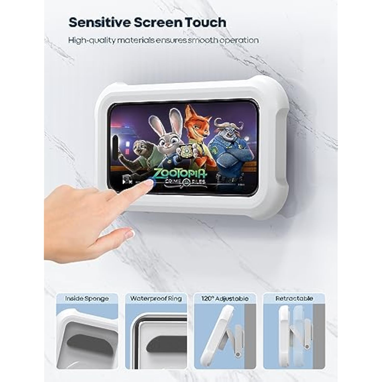 Shower Phone Holder Waterproof - 480° Rotatable Retractable Adjustable Shower Case Holder, Bathroom Wall Phone Mount Stand Water Proof Anti Fog Case, Accessories For 4-7" Cellphones