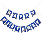 Blue & Gold Birthday Decor Happy Birthday Banner & Cartoon Backdrop for Kids