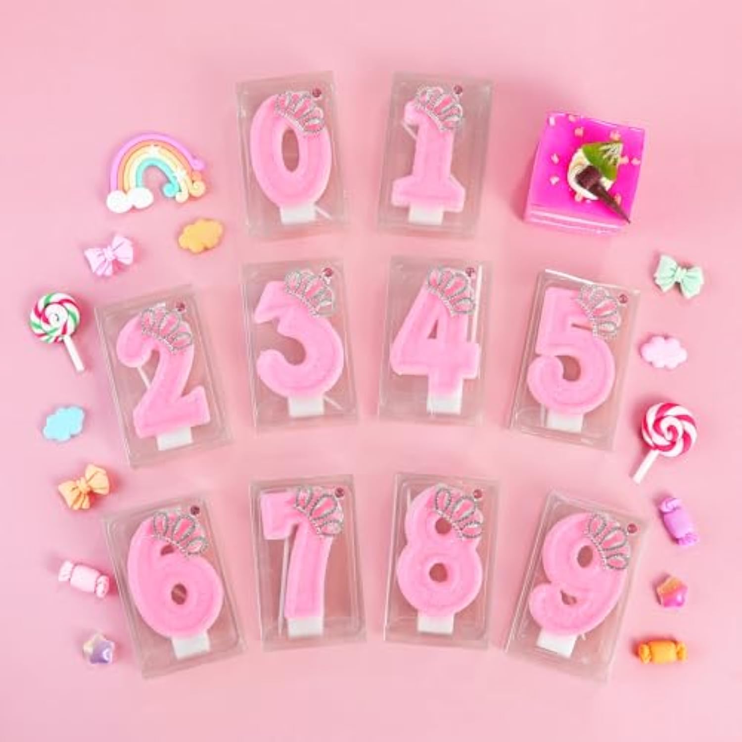 Pink Birthday Candle Crown Number 4 Candles Cake Candle,Pink Birthday Cake Topper Cupcake Decorations Party Decor For Girls And Women Anniversary Celebrations Supplies Favors