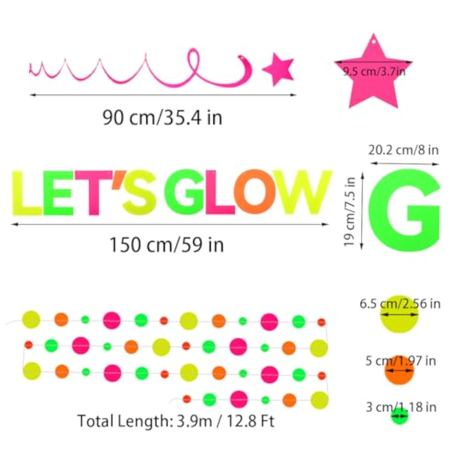 Neon Party Supplies Includes Let'S Glow Banner, Round Dot Paper Garland, Neon Swirl Streamers,Glow In The Dark Party Supplies Decorations Uv Blacklight Reactive Favor For Halloween Wedding Birthday