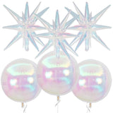 6Pcs Iridescent Foil Balloons,22Inch Clear 4D Round Ball Balloon And Explosion Star Balloon For Birthday Wedding Baby Shower Prom Party Anniversary Decorations