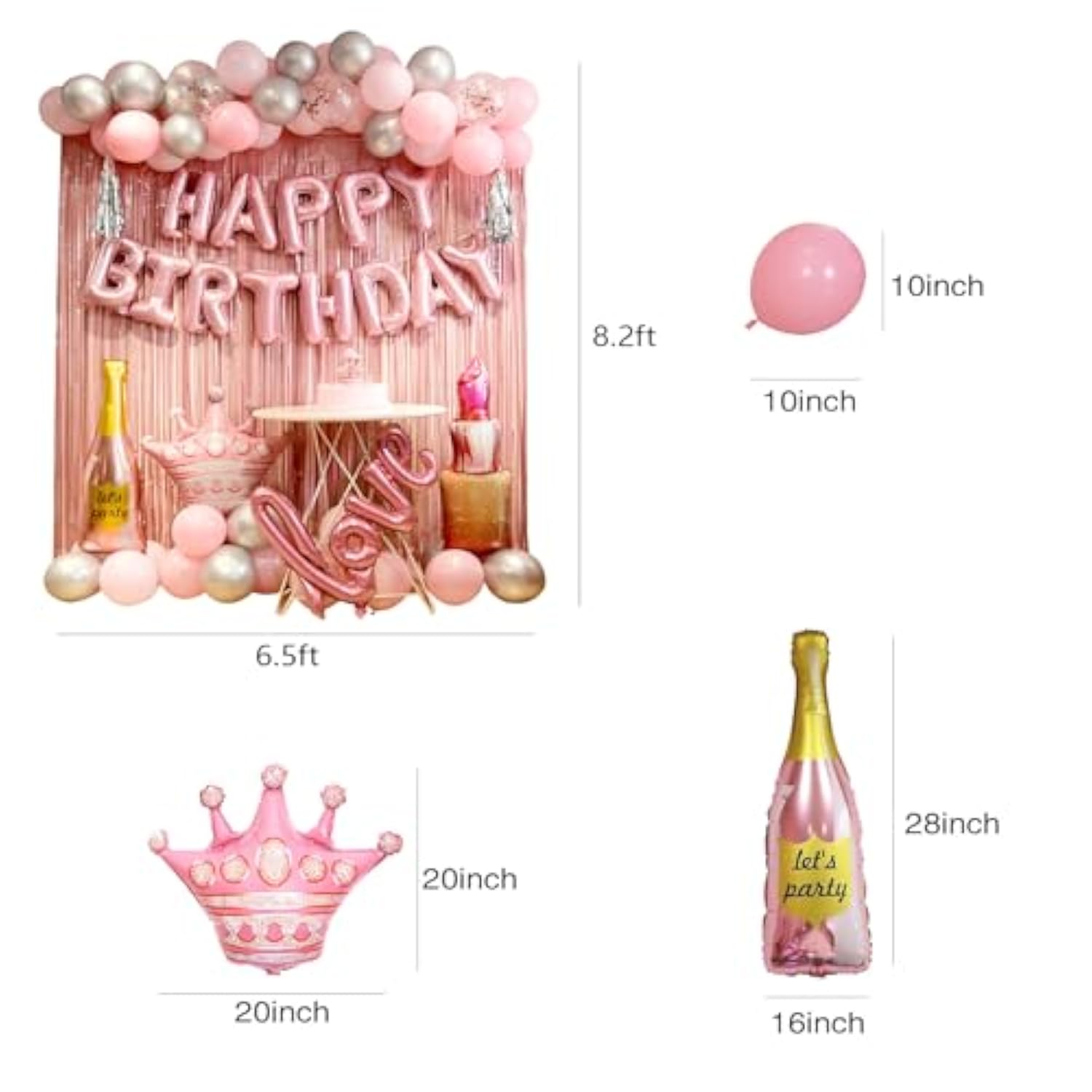 67pcs Pink Birthday Decorations with Banner, Balloons, Fringe Curtain for Girls & Women