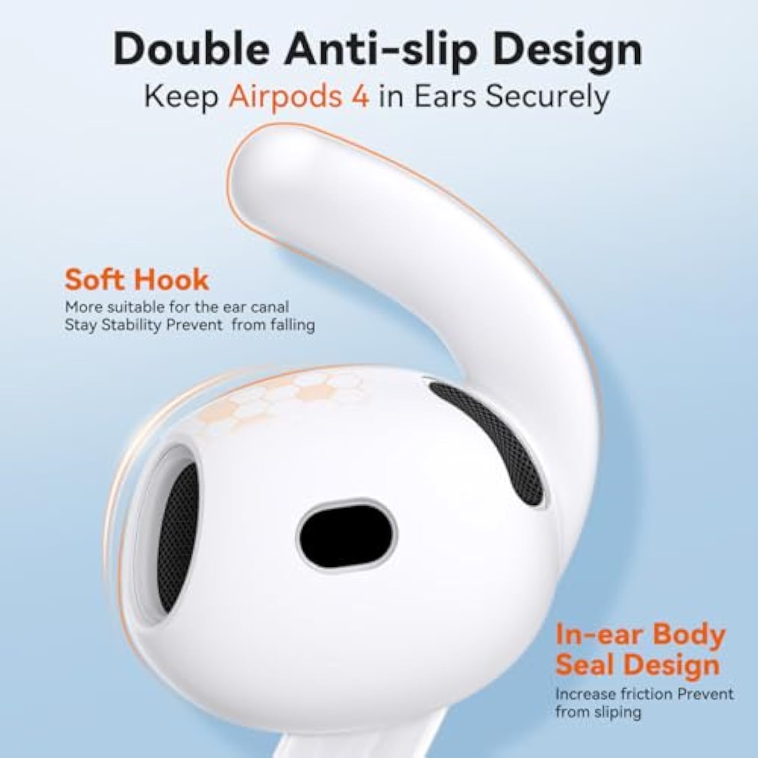 For Airpods 4 Ear Tips 4 Paris Anti-Slip Sport Ear Hooks Soft Silicone Ear Grips Compatible With Apple Airpods 4 For Men Women With Cleaning Pen Kit And Carabiner (White)