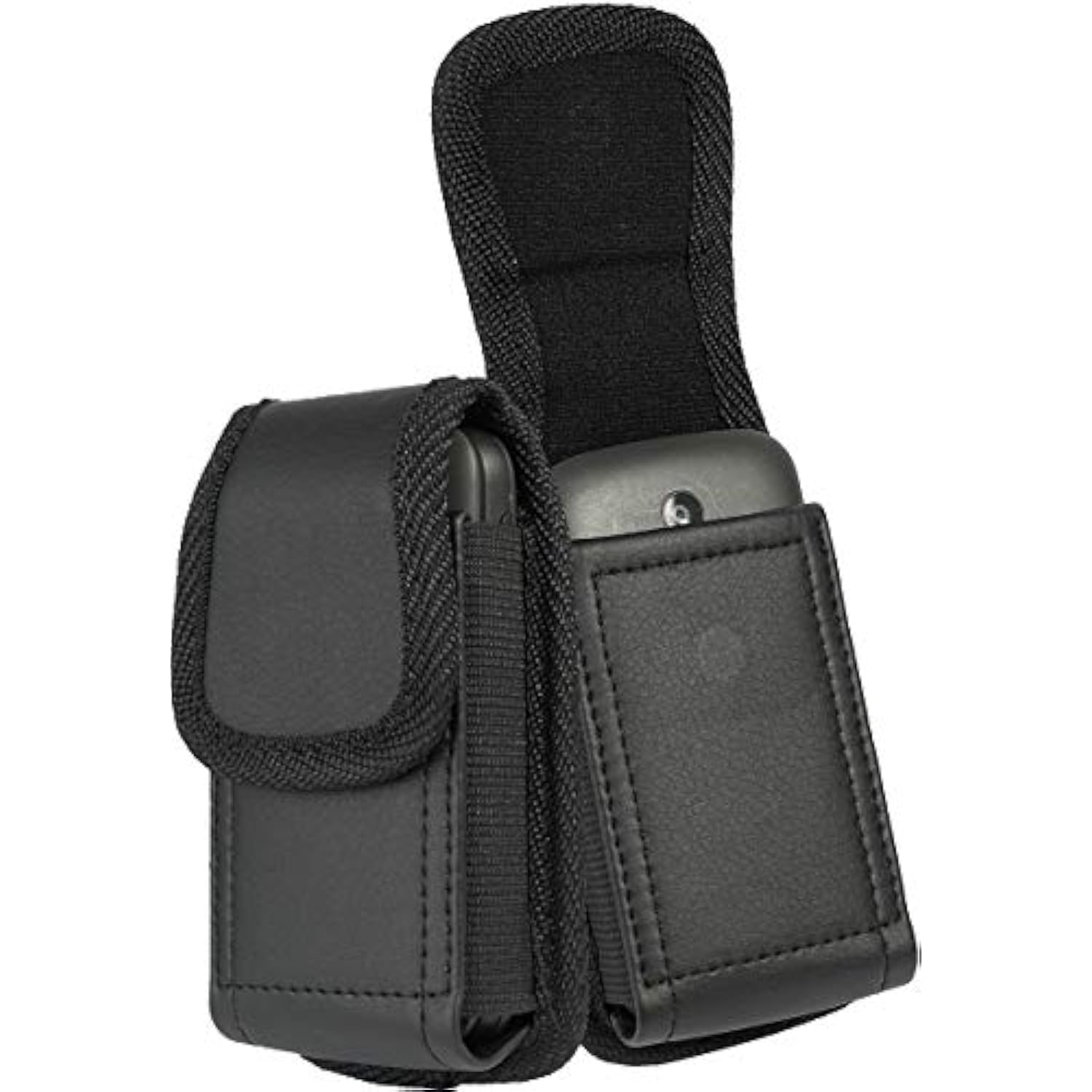 Flip Phone Case, Nakedcellphone Black Vegan Leather Vertical Pouch [with Belt Loop, Metal Clip, Magnetic Closure] for Alcatel Go FlipV, MyFlip, TCL Flip3, Blu Cingular Flex 2, Nokia 2720 2760 2780