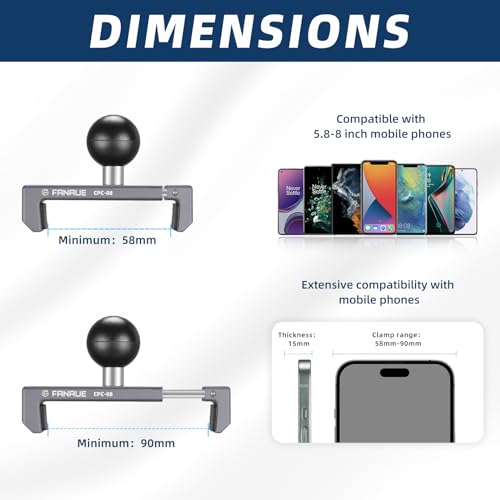 Aluminum Phone Holder with 150mm Double Socket Arm Compatible with 6-8.5" Smartphone - with B Size 1" Ball Components for RAM Mounts