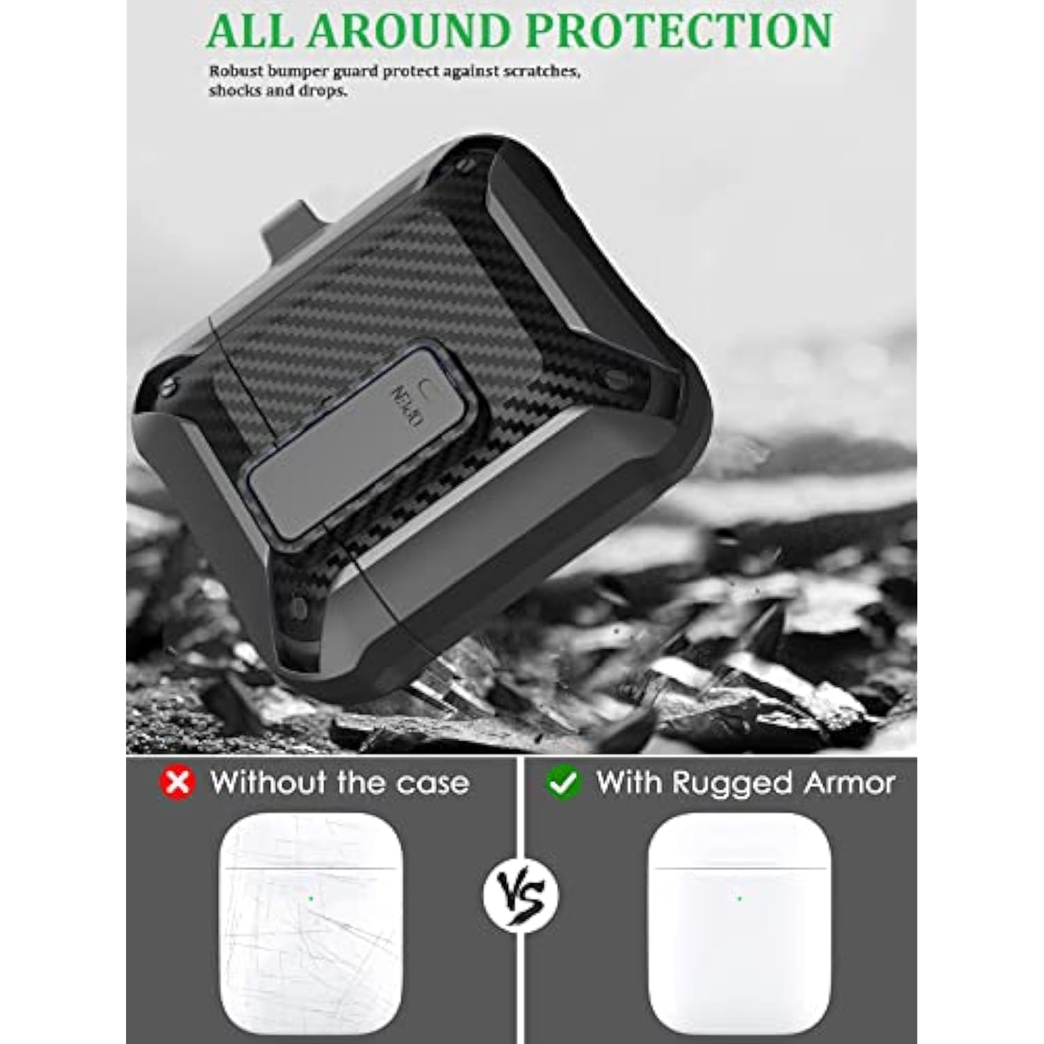 For Airpods 2Nd 1St Generation Case Men Lock With Cleaner Kit, Rugged Airpod 2/1 Gen Protective Hard Cover Shockproof Skin Boys Women With Keychain For Apple Ipods 2Nd/1St Cases Cf-Black