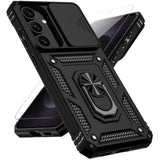 For Samsung Galaxy S25 Fe Case, With Slide Camera Cover Hd Screen Protector [Military Grade 16Ft. Drop Tested] Magnetic Ring Holder Kickstand Protective Phone Case For Galaxy S25 Fe 5G 2025, Black