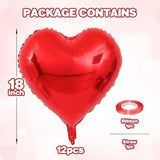 12 Pcs Heart Balloons, 18 Inch Red Heart Shaped Balloons, Big Foil Helium Balloon, Love Foil Balloon For Wedding Baby Shower Anniversary Backdrop Valentine Party Decorations