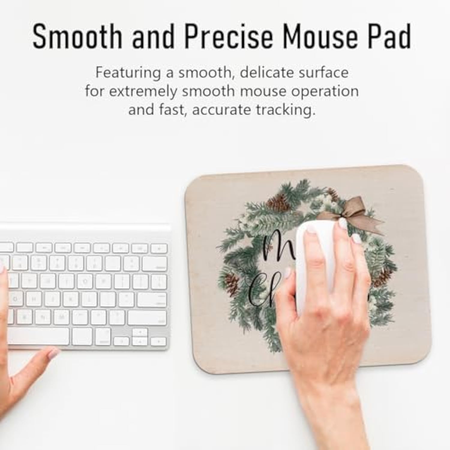 Christmas Mouse Pad, Vintage Merry Christmas Wreath Cute Office Supplies Mouse Pad, Winter Holiday Square Mouse Pads For Desk Computer Office Gaming Working, 9.5×7.9 In