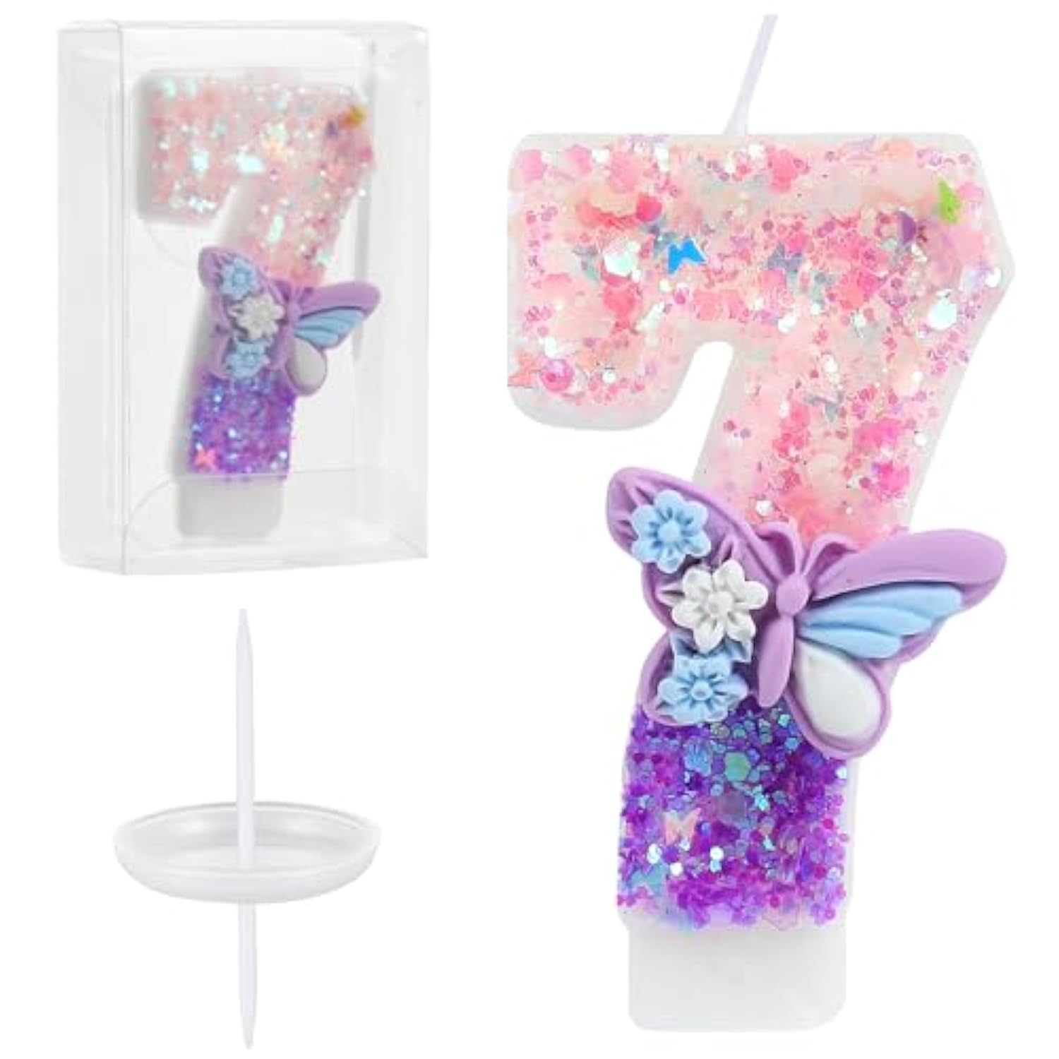 Birthday Number Candles Pink And Purple Butterfly Birthday Candles For Cake Glitter Number 7 Candle Cake Topper With Sequins For Girls And Women Anniversary Celebrations Supplies