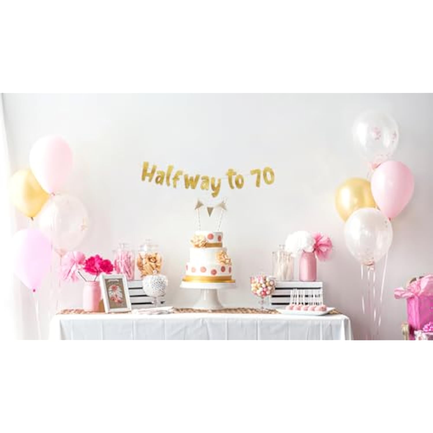 Halfway To 70 Gold Glitter Banner Happy 35Th Birthday Anniversary Decorations