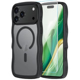 Compatible With Iphone 17 Pro Max Case With Hd Screen Protector, [Compatible With Magsafe] Cute Wave Translucent Matte Phone Case For Iphone 17 Pro Max, Black