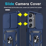 Compatible With Samsung Galaxy S25/S24 Case Built In Slide Camera Lens Cover+Screen Protector+Finger Ring Holder Kickstand,Heavy Duty Shockproof Full Body Protective Phone Cover,Blue
