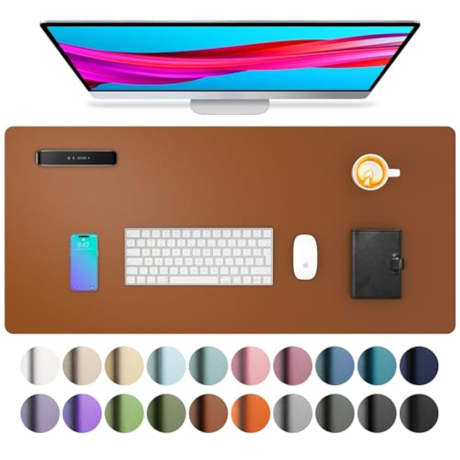 Leather Desk Pad Protector, Mouse Pad, Office Desk Mat, Non-Slip Pu Leather Desk Blotter, Laptop Desk Pad, Waterproof Desk Writing Pad For Office And Home (Brown,23.6" X 13.7")