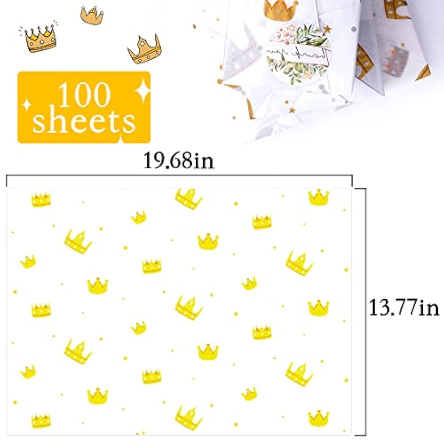 100 Sheets White With Gold Tissue Paper Bulk,20" X 14",Gold Design Tissue Paper For Gift Bags,Birthday,Valentine'S,Mother'S Day,Weddings