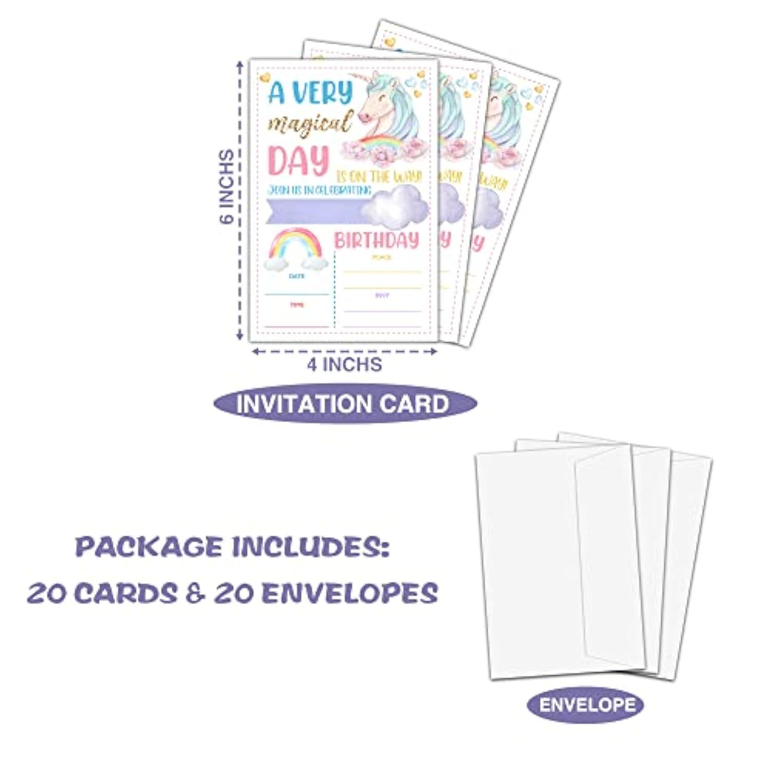 Unicorn Birthday Party Invitation, Magical Unicorn Themed Fill-In Invites For Men & Women, 20 Invitations With Envelopes (4" X 6"), Adults Rainbow Party Favors Decorations And Supplies -28
