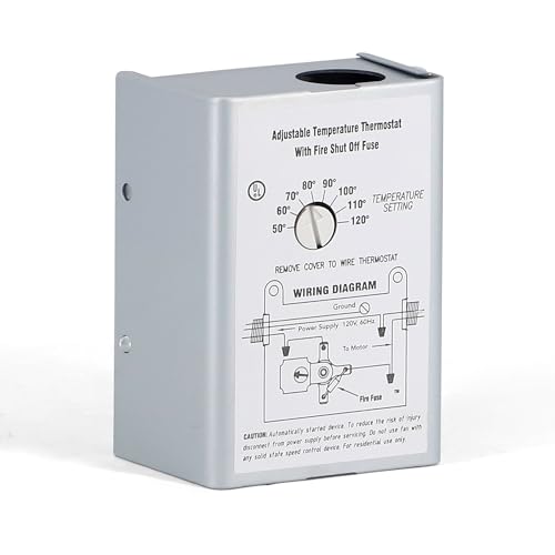 Attic Fan Thermostat Control With Built-In Fire Safety Shut Off, Adjustable Temperature Controller 120 Volt Thermostat Replacement For Power Attic Ventilators And Exhaust Fan