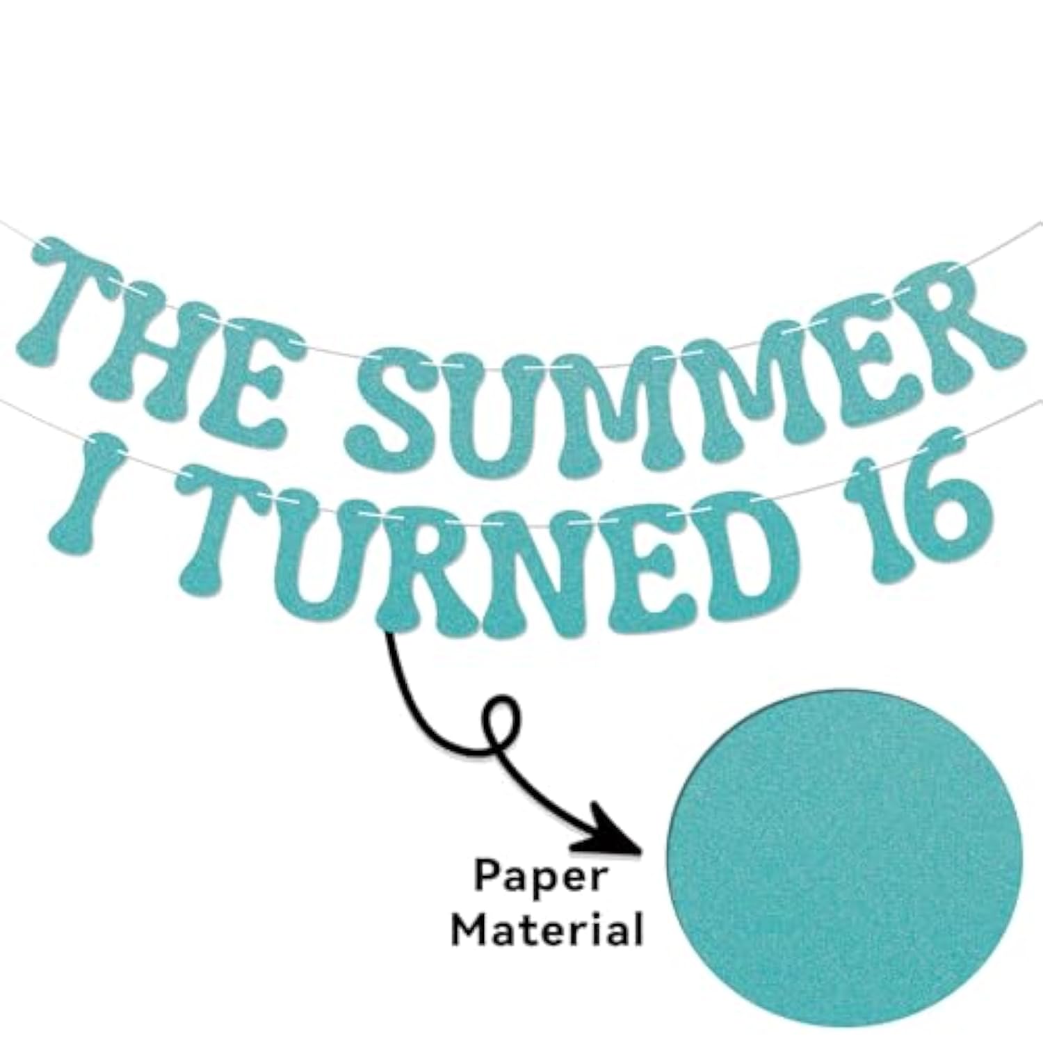 "Summer I Turned 16 Banner, Blue Glitter Sweet 16 & Beach Party Decorations"