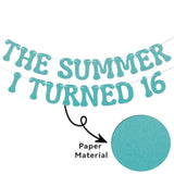 "Summer I Turned 16 Banner, Blue Glitter Sweet 16 & Beach Party Decorations"