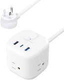 Cube Power Strip with 3 AC Outlets and 3 USB Ports including 15W USB-C and 5 ft Cord