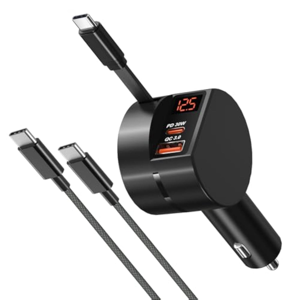 Usb C Car Charger For Iphone 17 16 Pro Max, Retractable Car Charger 78W Fast Charging Cigarette Lighter Adapter Voltmeter Multi-Ports For Iphone 15 Ipad Galaxy S25, With 6Ft Usb C To C Cable