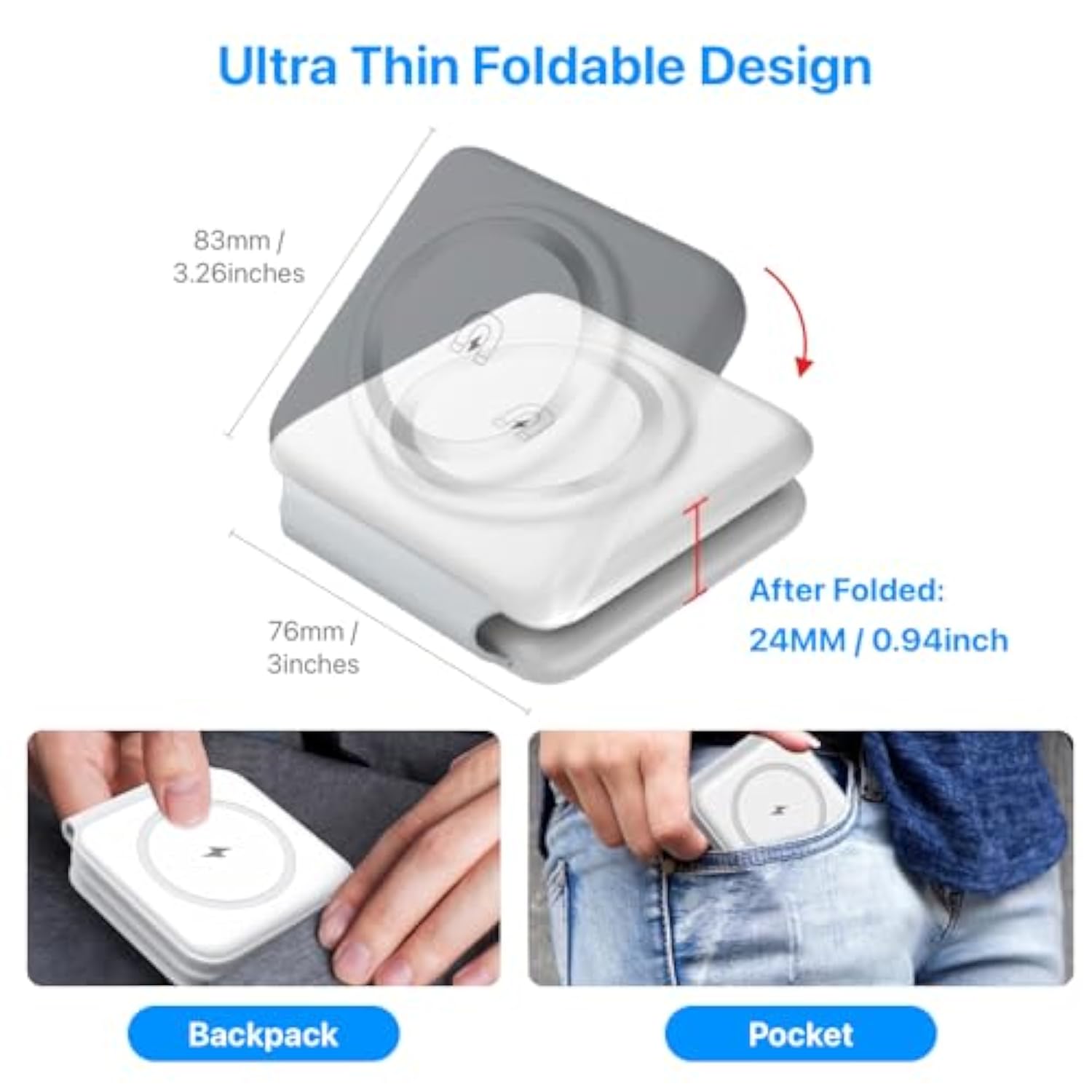 Wireless Charging Station 3 In 1 Foldable Magnetic 15W Travel Multiple Devices Fast Charger For Iphone 15/14/13/12 Series, Airpods 3/2/Pro/Pro2, Iwatch (White)