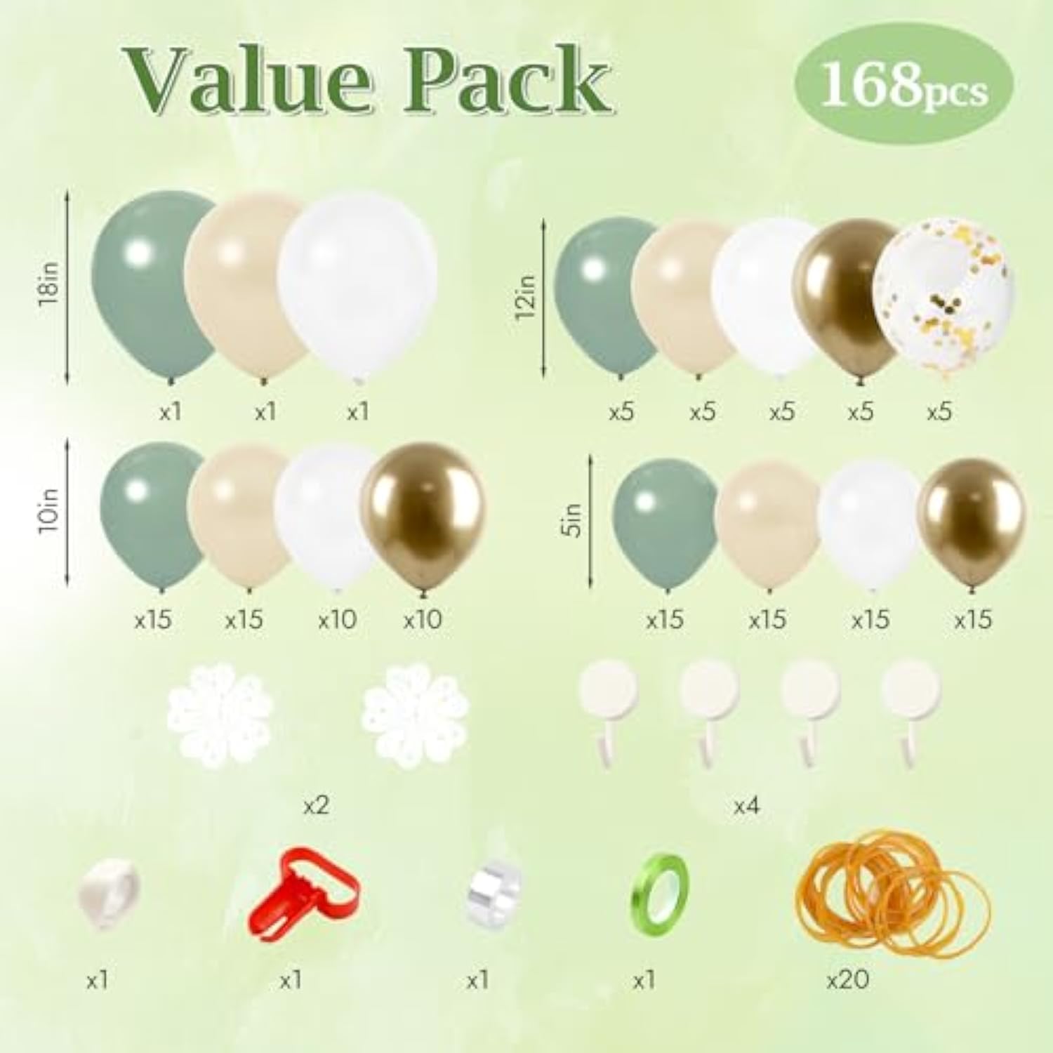 Sage Green Balloon Arch Kit: Gold Confetti Party Decor