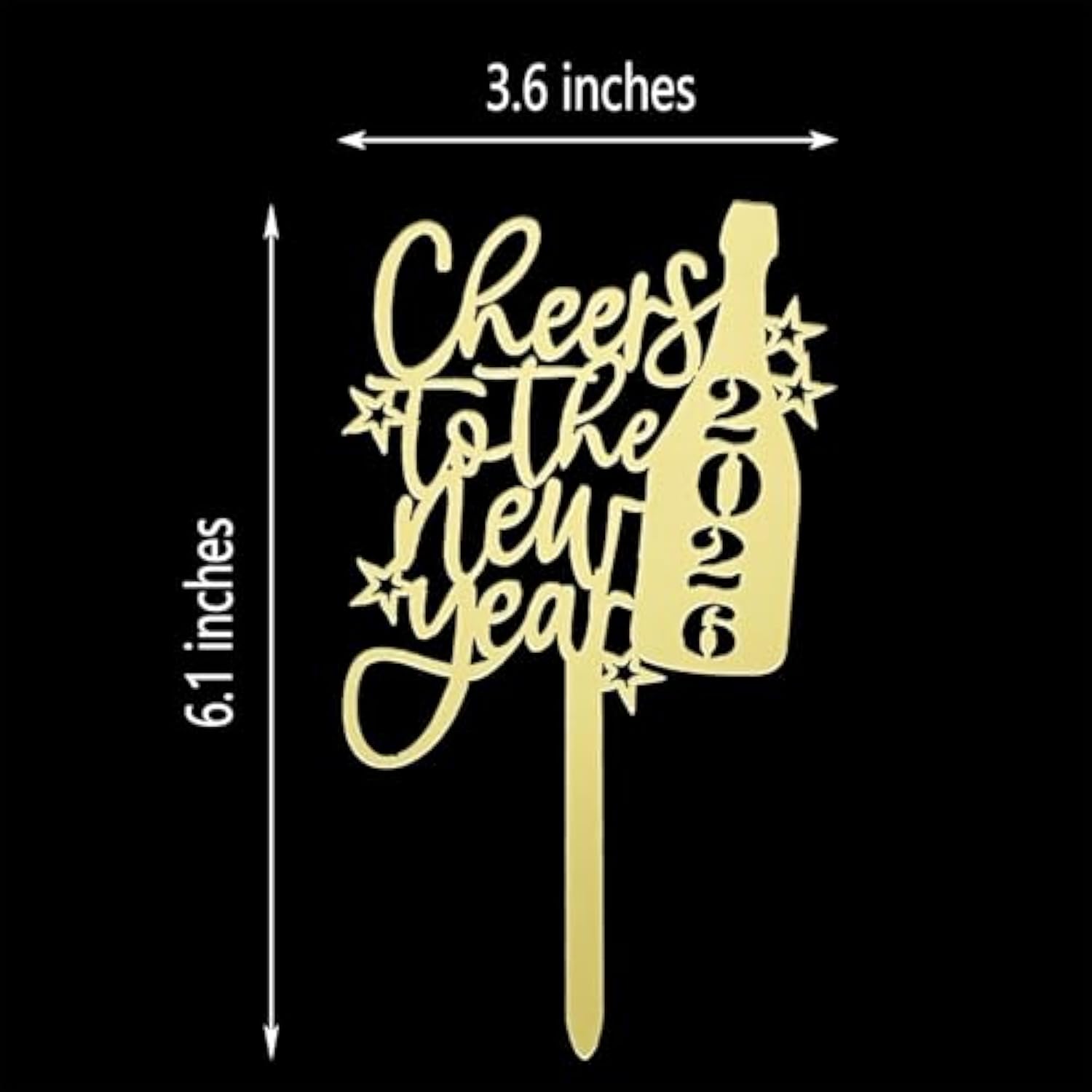 Cheers to the New Year 2026 Gold Acrylic Cake Topper