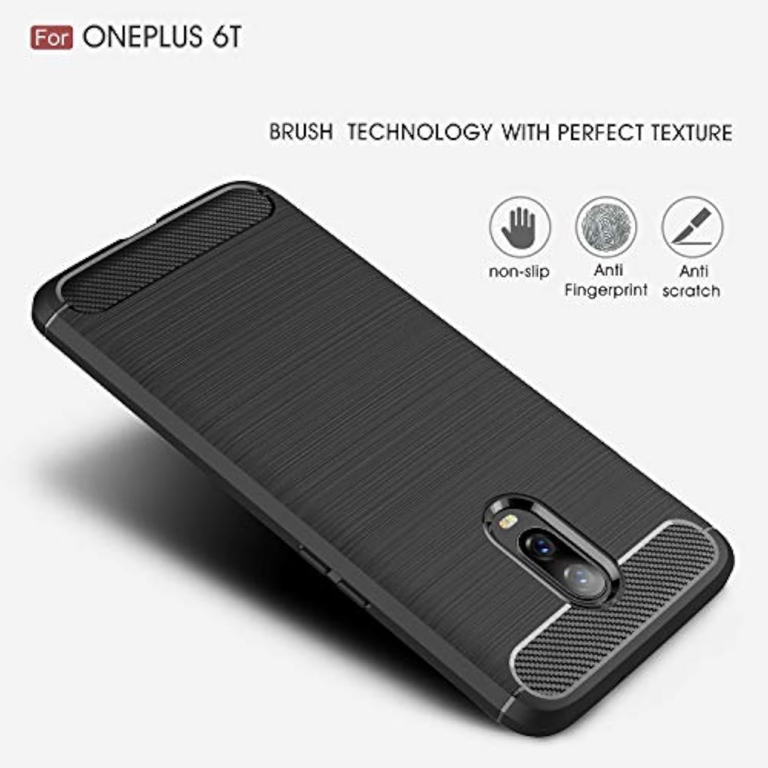 Oneplus 6T Carbon Fiber Shock Absorption Slim Case Compatible with Cellphone Black