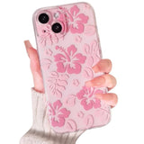 Compatible For Iphone 15 Case Cute Clear Hibiscus Flower Floral Aesthetic Printed Design For Girls Women Soft Tpu Shockproof Protective Girly For Iphone 15-Pink