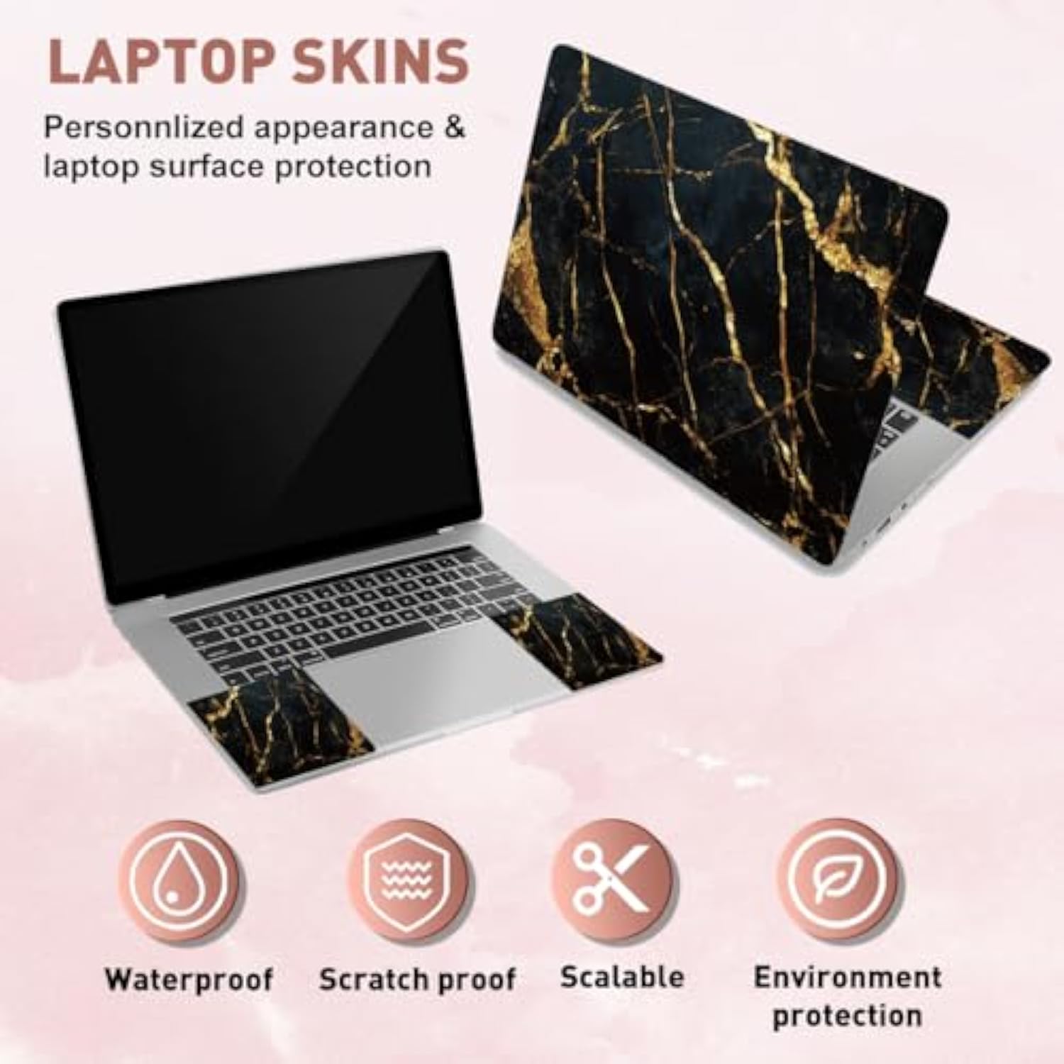 Black Gold Marble Laptop Skin Sticker Decals Fits 12" 13" 13.3" 14" 15 Inch Laptop Universal Removable Vinyl Notebook Art Protector Netbook Pc Cover Decal