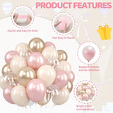 Dusty Pink And Gold Balloons, 60Pcs Double Stuffed Pearl Blush Pink Balloons, 12 Inch Apricot Champagne Gold Clear Balloons Helium For Women Girls Boho Birthday Wedding Bridal Shower Party Decorations