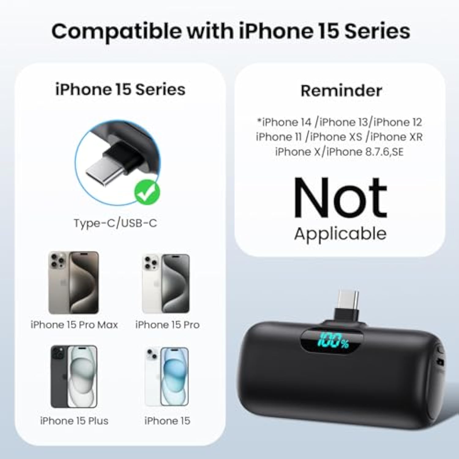 Mini Portable Charger 5000Mah Power Bank,15W Pd Usb C Cell Phone Portable Power,Lcd Display Battery Pack Compatible With Iphone 16/15/15 Plus/15 Pro/15 Pro Max/Android/Samsung/Moto/Lg(Type-C Only)