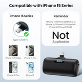 Mini Portable Charger Usb C Power Bank,Upgraded 5000Mah Pd Fast Charging Battery Pack Built-In Usb-C Connector,Lcd Display,Compatible With Iphone16,16 Plus,16Pro/Max/15,Ipad Pro/Air,Android Phone Etc