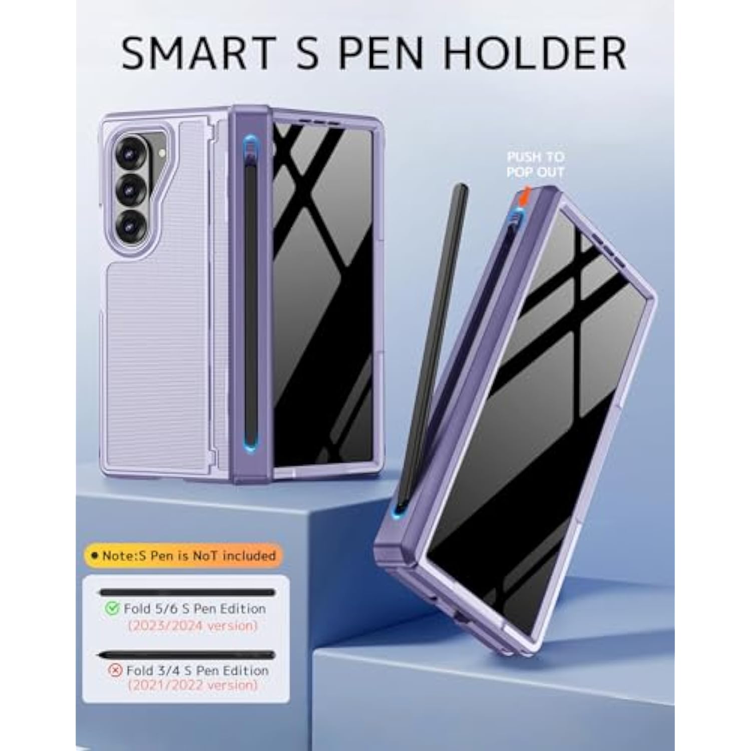 For Samsung Z Fold 6 Case With S Pen Holder & Hidden Kickstand, Built In Privacy Screen Protector Hinge Full Body Hard Phone Cover For Samsung Galaxy Z Fold 6 Case With Slim S Pen Slot – Purple