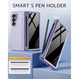 For Samsung Z Fold 6 Case With S Pen Holder & Hidden Kickstand, Built In Privacy Screen Protector Hinge Full Body Hard Phone Cover For Samsung Galaxy Z Fold 6 Case With Slim S Pen Slot – Purple
