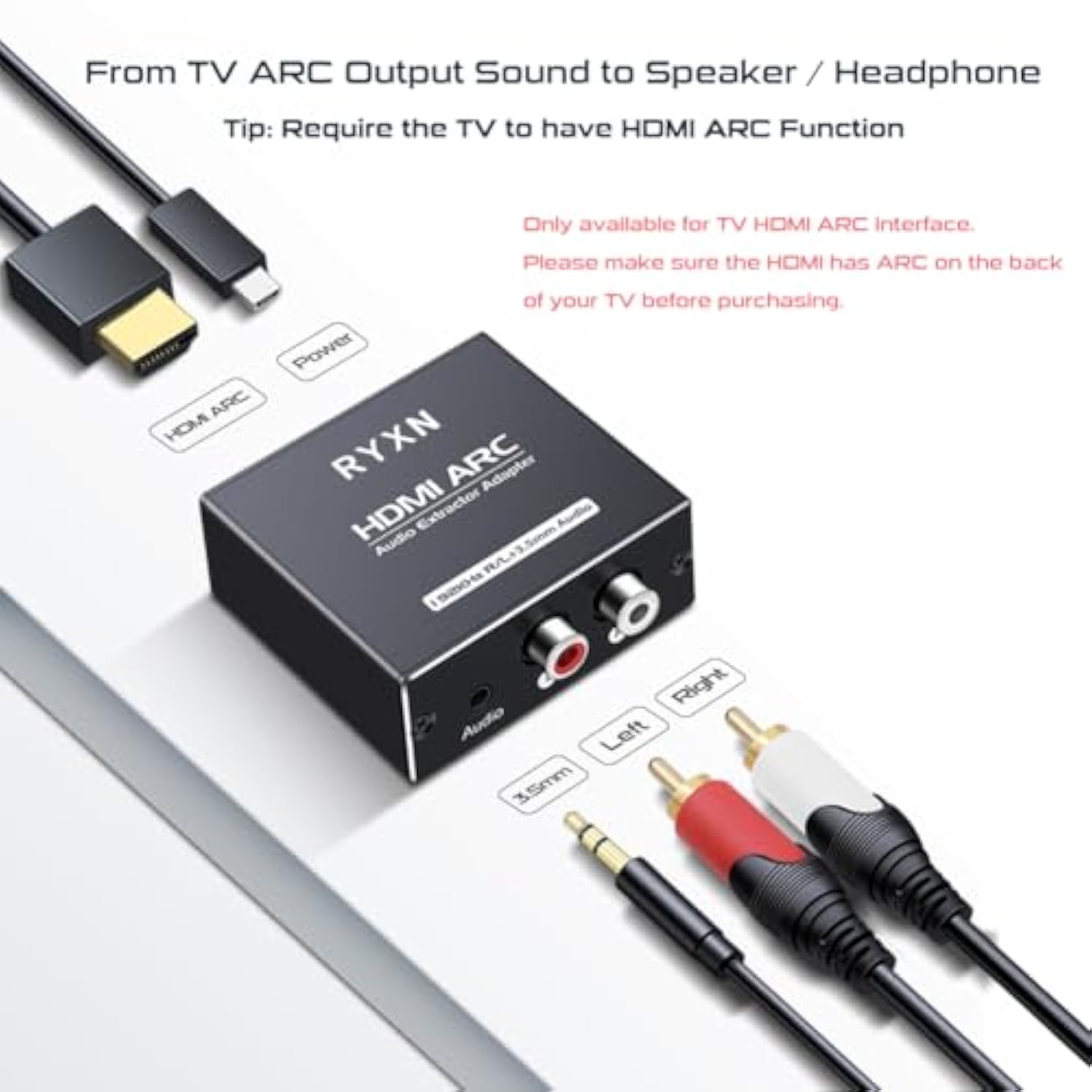 Hdmi Arc Audio Extractor 192Khz, Hdmi Arc Adapter With 3.5Mm Audio And L/R Ste