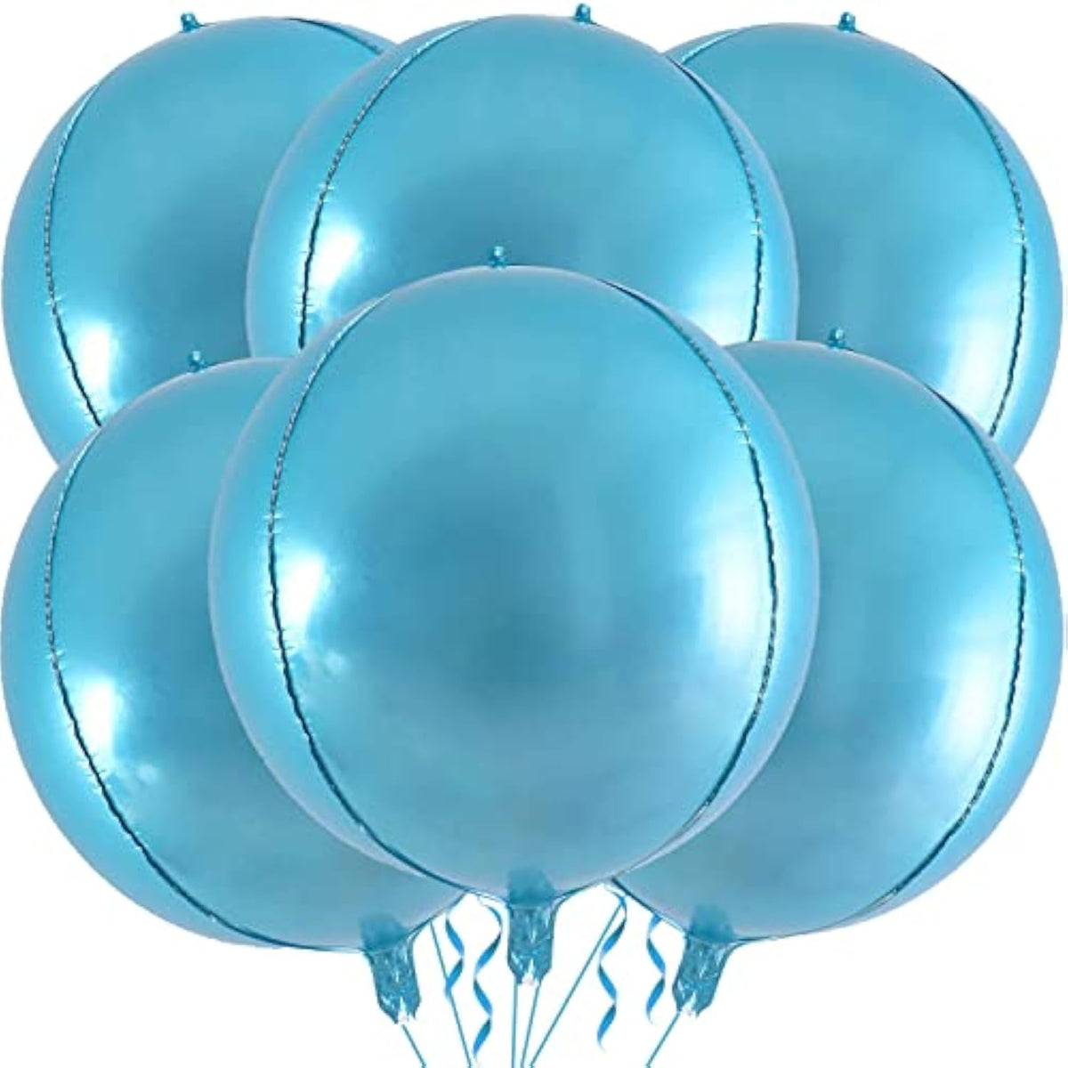 6Pack 22" Pearl Blue 4D Foil Balloons Round Metallic Mirror Balloons for Party
