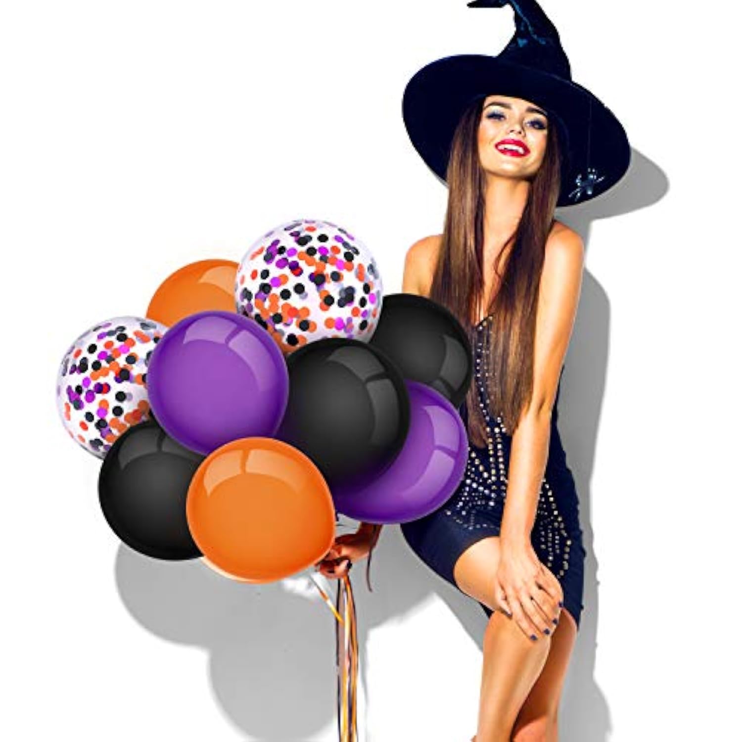 80pcs Halloween Balloons Set 12 Inch Black Orange Purple Latex Confetti Party Decorations