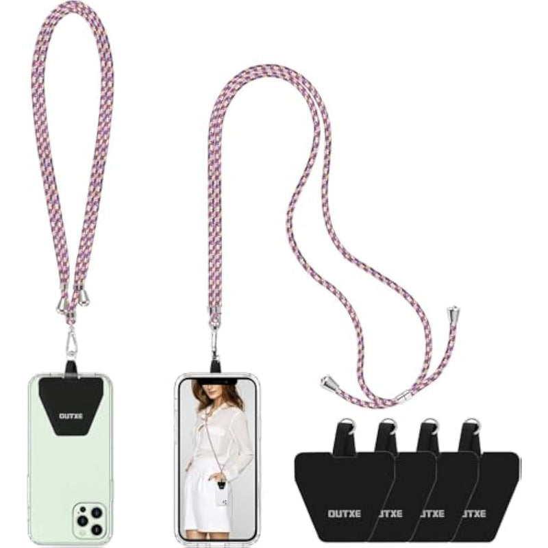 Phone Lanyard 2 Packs - 2× Adjustable Neck Strap, 4× Phone Patches- Purple