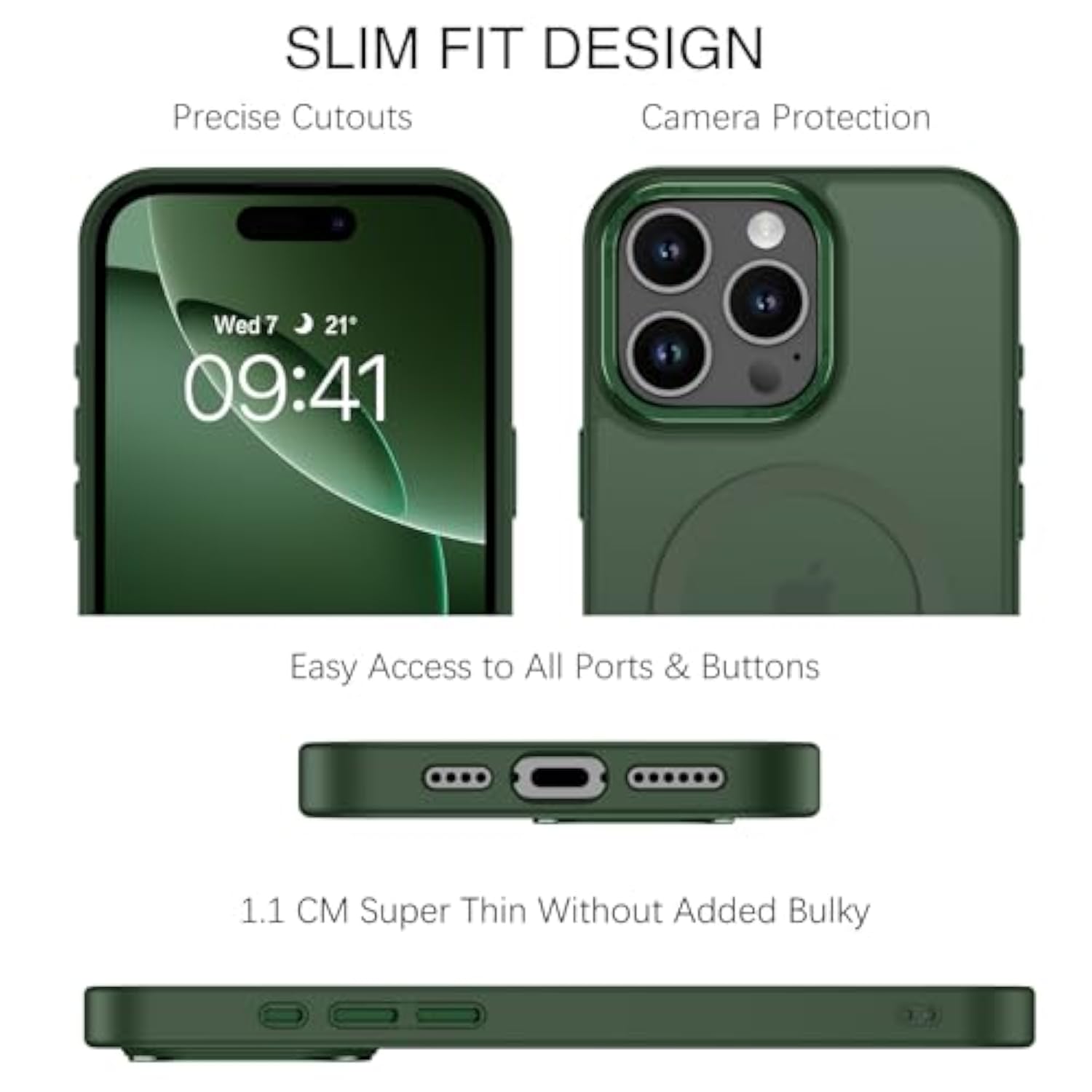 For Iphone 16 Pro Max Case 2024, Iphone 16 Pro Max Magnetic Phone Case [Compatible With Mag Safe] [Military Grade Shockproof] Translucent Matte Slim Shockproof Protective Cover 6.9" Green