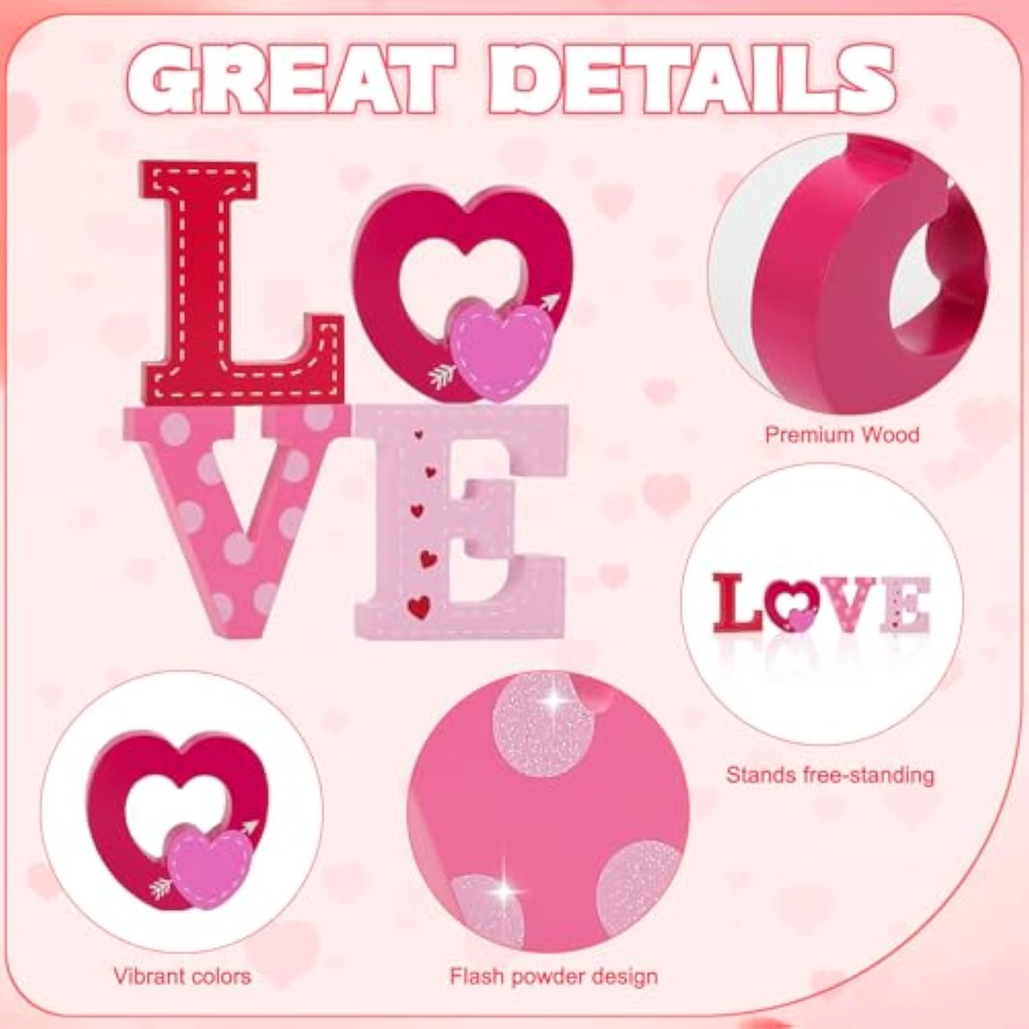 4 Pcs Valentines Day Wooden Love Table Sign Decorations,Red Pink Love Letter Valentines Day Decorations For Tiered Tray Home Decor, Valentine Gifts For Married Anniversary Wedding Party Supplies