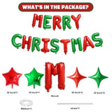 Merry Christmas Balloons Banner, Red Green Merry Christmas Foil Balloon, 16 Inch Xmas Letter Balloons With 10 Inch Green Red Star Balloon For Xmas Themed New Year Party Decor