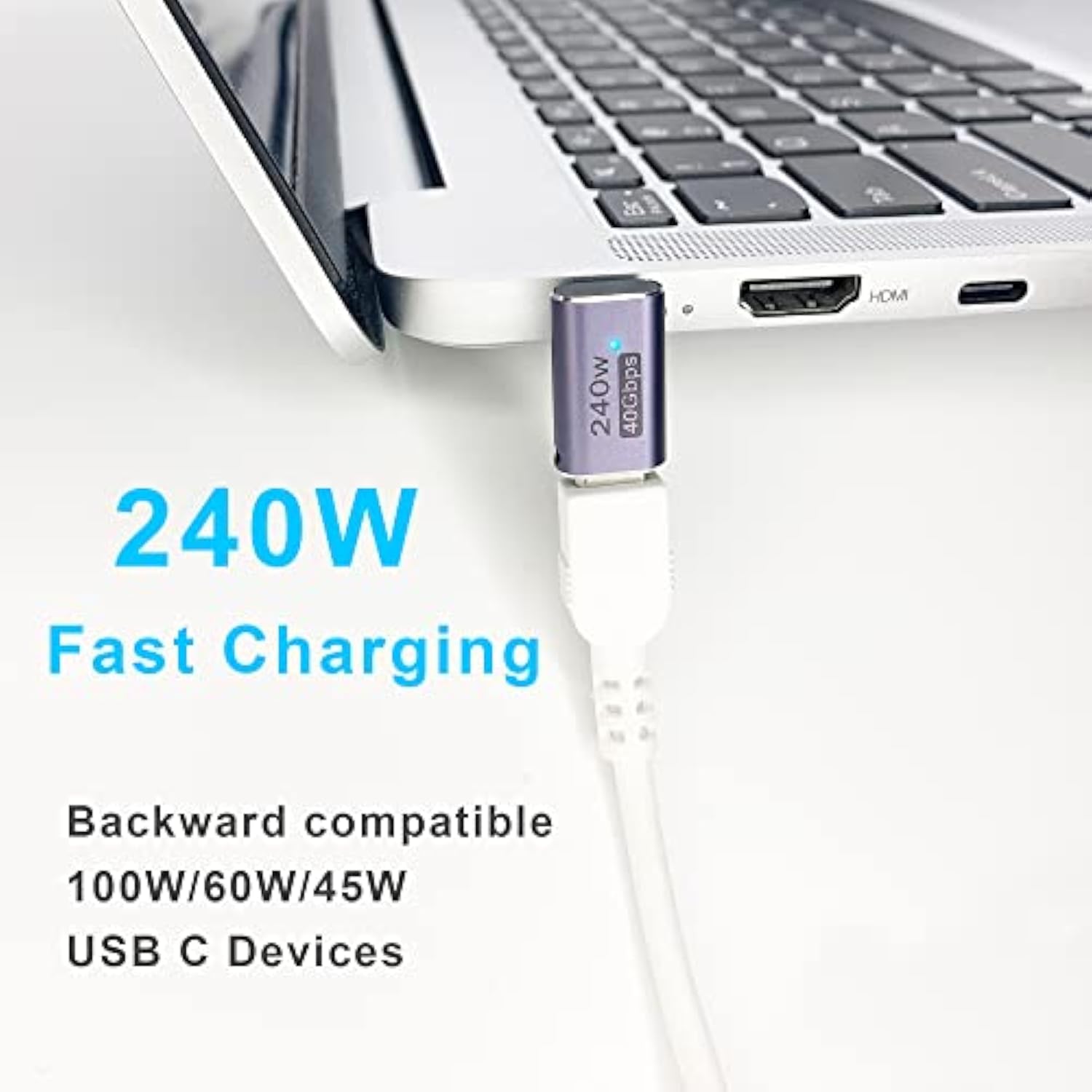 Right Angle Usb C Adapter 240W, 90 Degree Usb C Male To Female Adapter, Type C